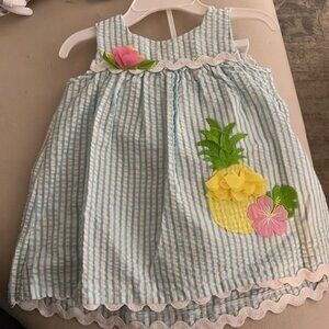 Bonnie Jean Dress Baby Girls Size 12 months Pineapple Seersucker
